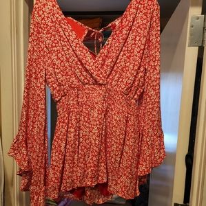 Red floral romper
